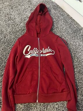 SHEIN Red "California" Zip-Up Hoodie